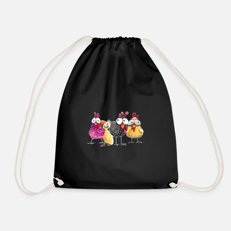 crazy chickens heap and chickens - Drawstring Bag - black