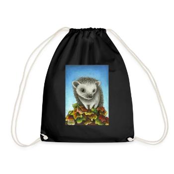 Little hedgehog on a big pile of leaves - Drawstring Bag - black - Front
