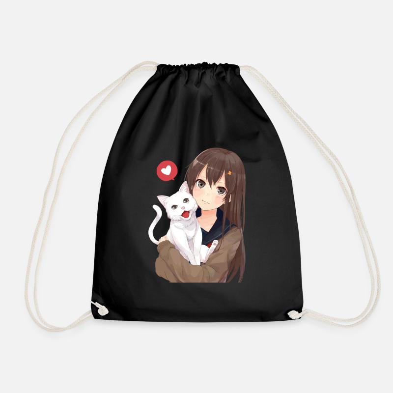 fille avec chat - Sac de sport léger - noir