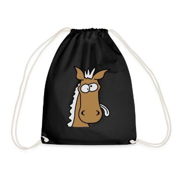 Funny Crazy Comic Horse - Drawstring Bag - black - Front