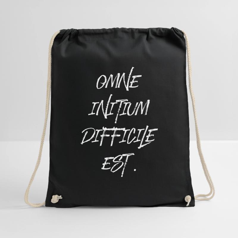 all beginning is difficult Latin quotation scripture Drawstring Bag