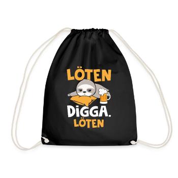 Löten Digga Löten Bier Faultier - Turnbeutel - Schwarz - Vorne