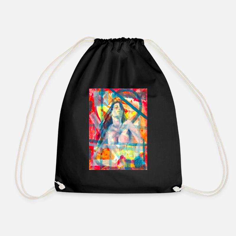 Abstract Painting - Surrealist - Drawstring Bag - black
