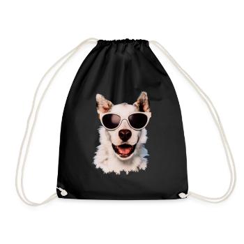 Dog with sunglasses Dog lover Dog owner - Drawstring Bag - black - Front
