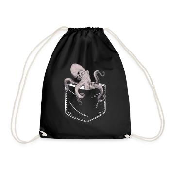 Oktopus In Der Brusttasche Design Krake Pocket Tin - Turnbeutel - Schwarz - Vorne