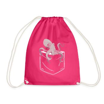 Oktopus In Der Brusttasche Design Krake Pocket Tin - Turnbeutel - Fuchsia - Vorne