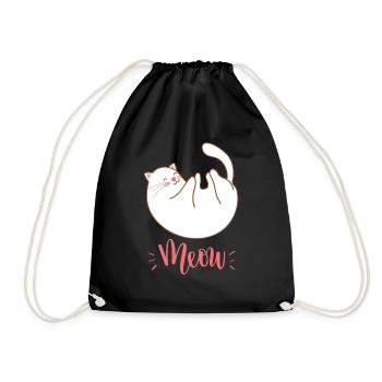 Cute Kawaii Funny Cat Saying Meow - Drawstring Bag - black - Front