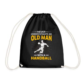 Old Man Handball Player Handballer Dad Grandpa - Drawstring Bag - black - Front