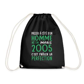 Anniversaire 20 ans - Né en Mars 2005 - Sac de sport léger - noir - Devant
