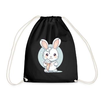 Sommerlicher Genuss: Hase mit Eis - Turnbeutel - Schwarz - Vorne