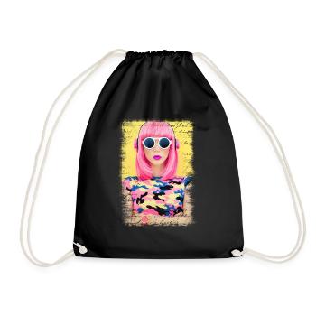 Retro-Mode Vintage coole 80er Jahre Frau Mädchen Pop Art - Turnbeutel - Schwarz - Vorne