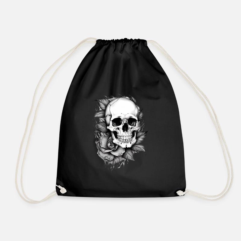 Skull & Rose tattoo design - Drawstring Bag - black