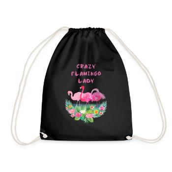 Crazy Flamingo Lady T Shirt - Drawstring Bag - black - Front