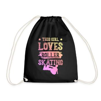 Girl loves roller skates - Drawstring Bag - black - Front
