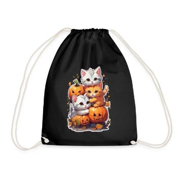 Kawaii Halloween Cat Pumpkin Halloween Costume - Drawstring Bag - black - Front