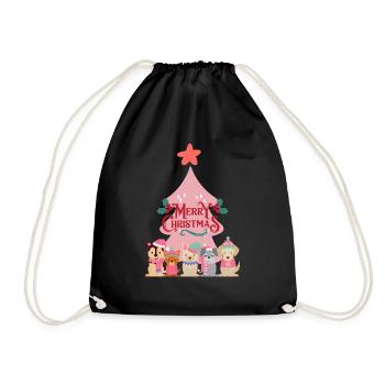 Pink Doggy Christmas - Drawstring Bag - black - Front