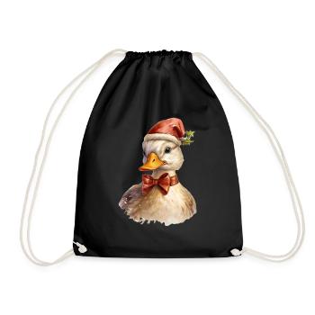 Ente mit Weihnachtsmütze, T-Shirt, Tasse - Turnbeutel - Schwarz - Vorne