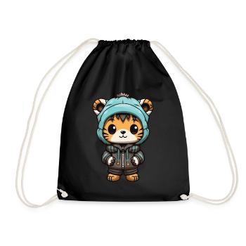 Tiger Winter Animal Cute Comic - Drawstring Bag - black - Front