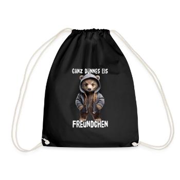 Very Thin Ice Friend Bear - Drawstring Bag - black - Front