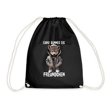 Very Thin Ice Friend Wolf - Drawstring Bag - black - Front