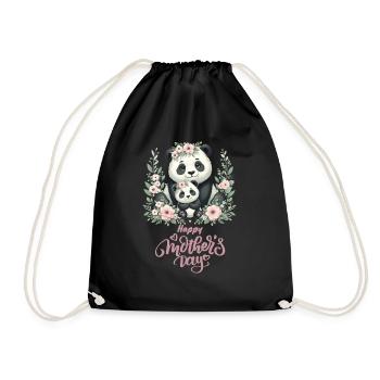 Happy Mother's Day Floral Wreath Mum Panda - Turnbeutel - Schwarz - Vorne