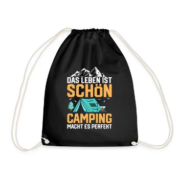 Das Leben ist schön - Camping macht es Perfekt Url - Turnbeutel - Schwarz - Vorne
