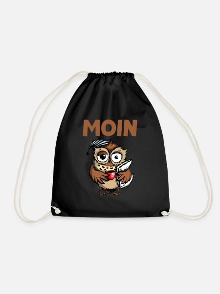 Moin Owl Coffee Funny Tired Owl Good Morning Moin - Turnbeutel - Schwarz