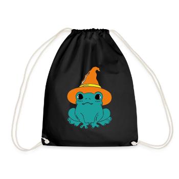 Green Frog with Witch Hat – Halloween Design - Drawstring Bag - black - Front