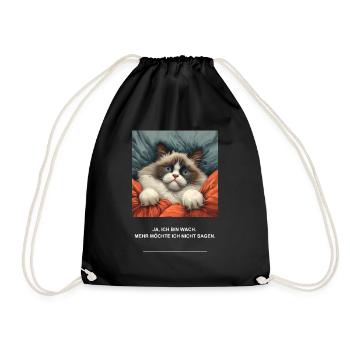 Cat Morning Grouch Sleepy Shirt Sleepy Head - Drawstring Bag - black - Front