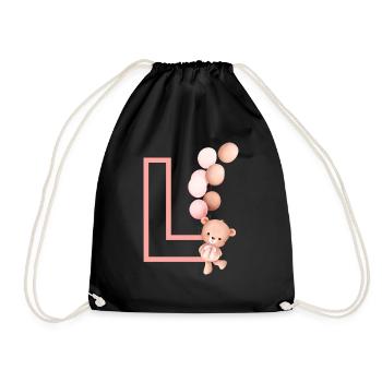 Lettre l rose ours - Sac de sport léger - noir - Devant