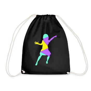 Frau Tanzt Zeigt Finger Silhouette Party Spaß Bunt - Turnbeutel - Schwarz - Vorne