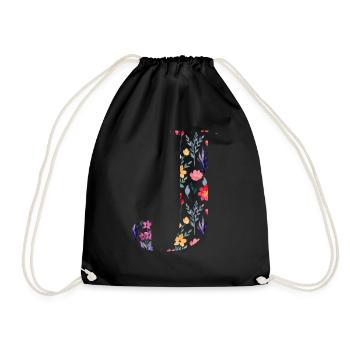 Personalisierter Blumenbrief j - Geschenkidee - Turnbeutel - Schwarz - Vorne