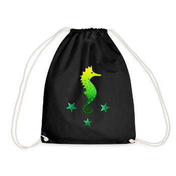 green seahorse seahorse learn to swim - Drawstring Bag - black - Front