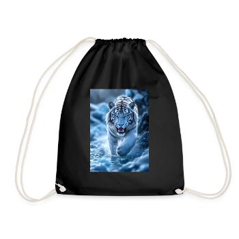 Weisser Tiger läuft durch Bachlauf - Turnbeutel - Schwarz - Vorne