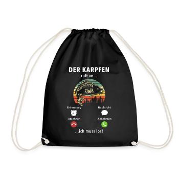 Der Karpfen ruft an - ich muss los - Spruch - Turnbeutel - Schwarz - Vorne