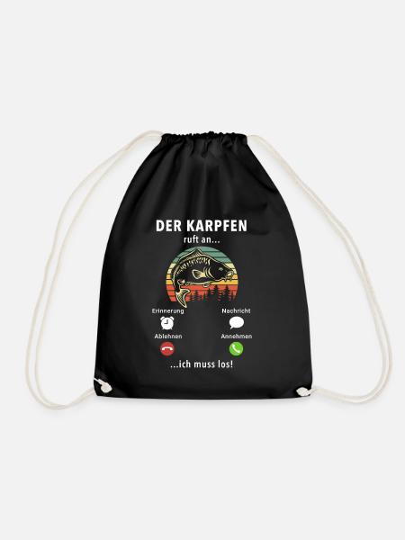 Der Karpfen ruft an - ich muss los - Spruch - Turnbeutel - Schwarz