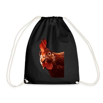 Huhn Hahn Bauernhof Tiermotiv Tiergesicht - Turnbeutel - Schwarz - Vorne