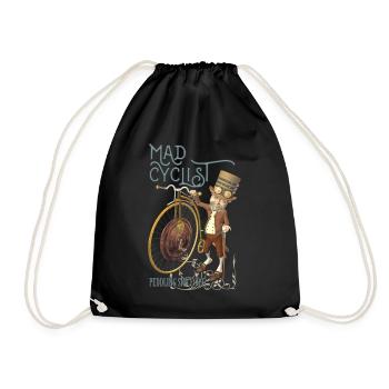 Steampunk Penny Farthing Bicycle Funny Mad Cyclist - Drawstring Bag - black - Front