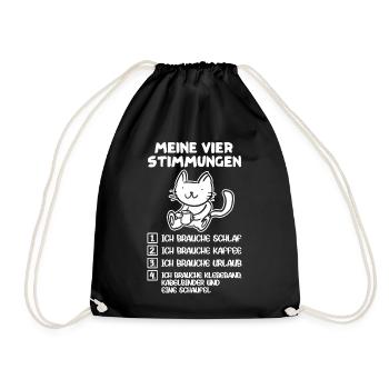 Lustige Katze Stimmung Kaffee Büro Geschenk Fun - Turnbeutel - Schwarz - Vorne