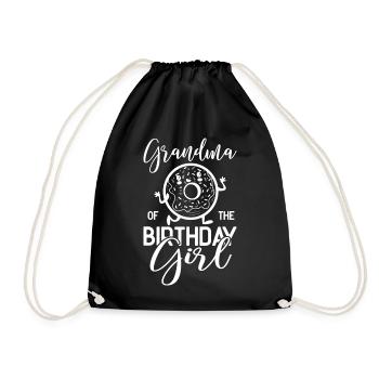 Grandma Of The Birthday Girl Funny Donut - Drawstring Bag - black - Front