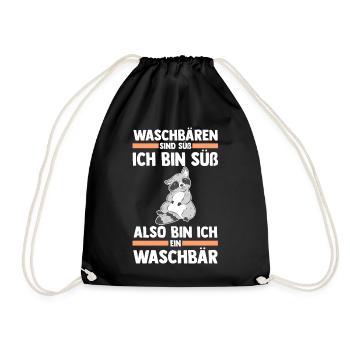 Tiermotiv Waschbär - Turnbeutel - Schwarz - Vorne
