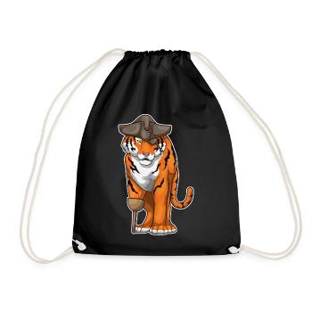 Tiger Pirat Holzbein Augenklappe - Turnbeutel - Schwarz - Vorne