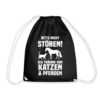 Pferde Pferdeliebhaber Katzenliebhaber Katzen - Turnbeutel - Schwarz - Vorne
