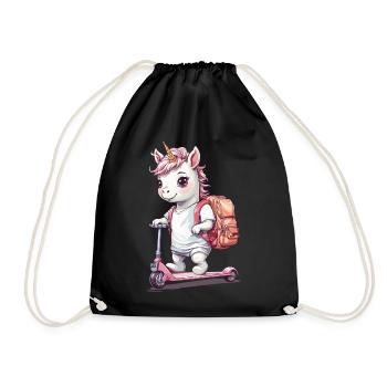 Einhorn Schüler mit Roller Design - Turnbeutel - Schwarz - Vorne