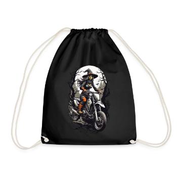Cool Witches Biker Motorcycle Halloween on Wheels - Drawstring Bag - black - Front