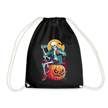 Skeleton on pumpkin - Halloween-style coffee break - Drawstring Bag - black - Front