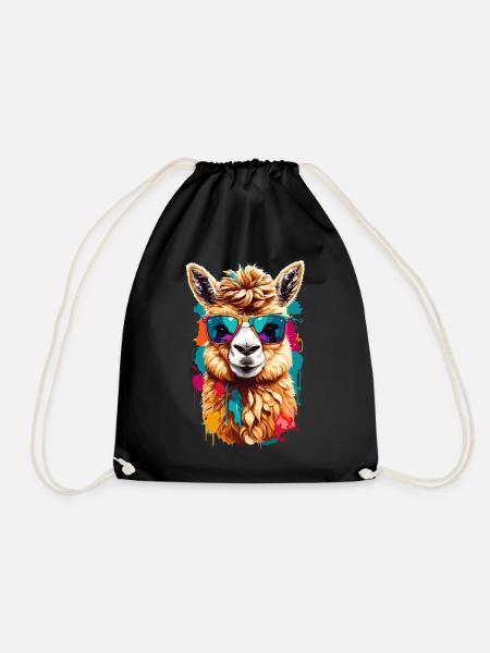 Lama: Süß, Cool & Lustig mit Sonnenbrille - Turnbeutel - Schwarz