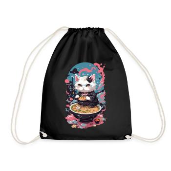 Cat Goth Pastel Ramen Noodle Soup Kawaii - Drawstring Bag - black - Front