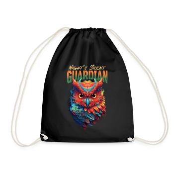 Owl Bird Guardian Night Nature Mystical Colorful Art - Drawstring Bag - black - Front