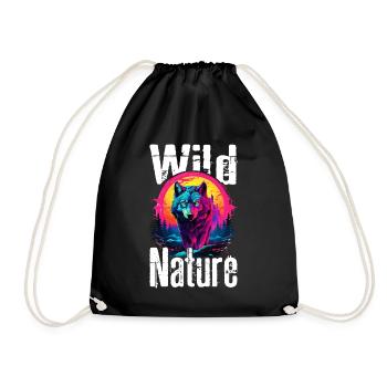 Wolf Wolfskopf Wölfe Wolfsrudel Natur Neon Bunt - Turnbeutel - Schwarz - Vorne